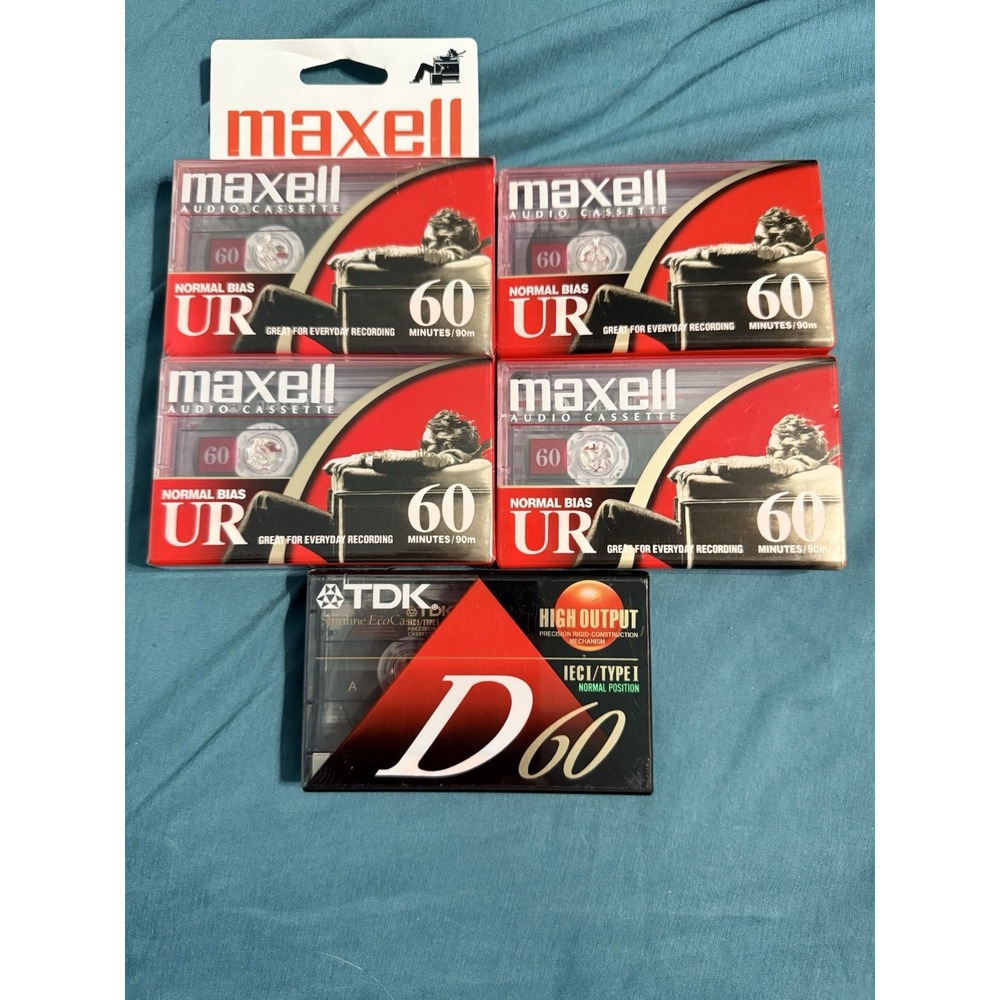 TDK Maxell 60 Min Blank Audio Cassette Tapes Lot Of 5 NEW